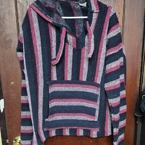 Striped Baja Hooded Sweatshirt - Black and Pink